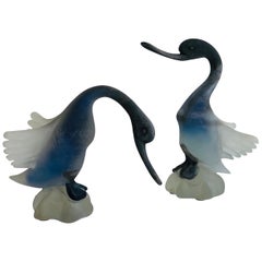 Cenedese Murano Glass Pair of Bird Sculptures, 1970s