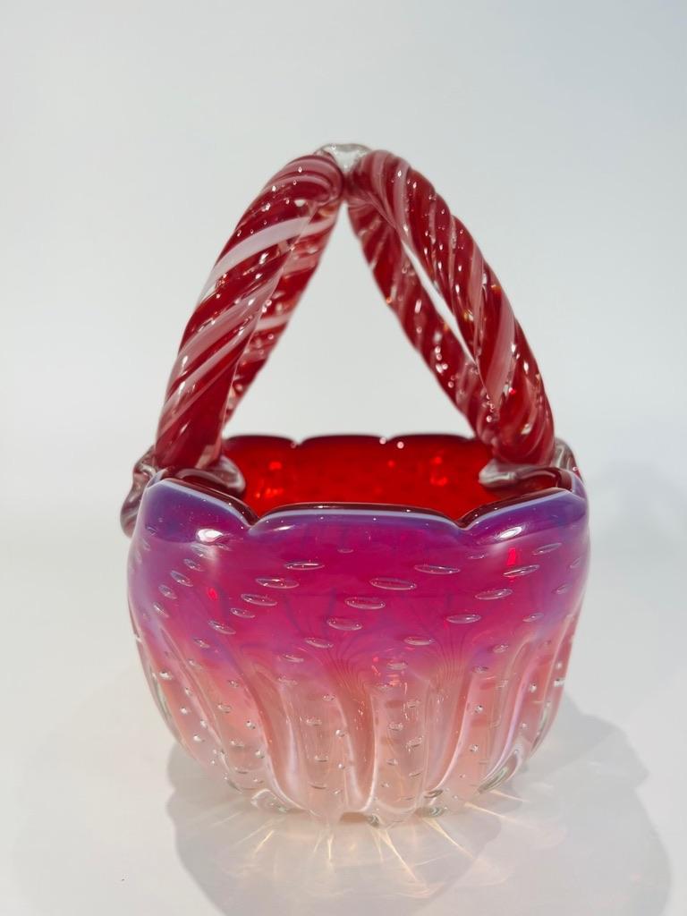 Other Cenedese Murano glass pink circa 1950 basket. For Sale