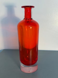 Cenedese Murano Glass Red Bottle Vase with Clear and Pink Base