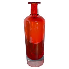 Cenedese Murano Glass Red Bottle Vase with Clear and Pink Base