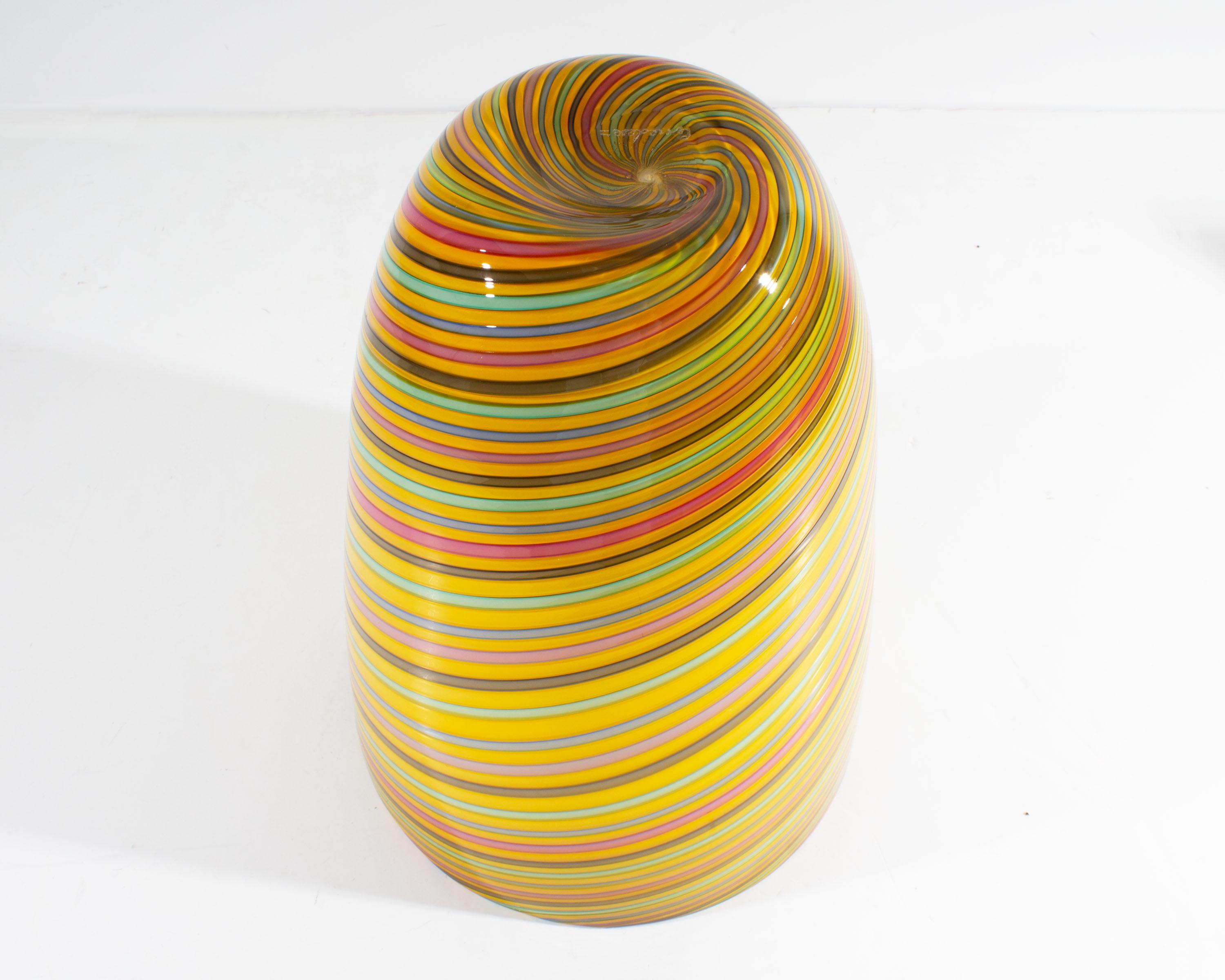 Verre d'art Vase en verre d'art italien de Murano à rayures Cenedese en vente