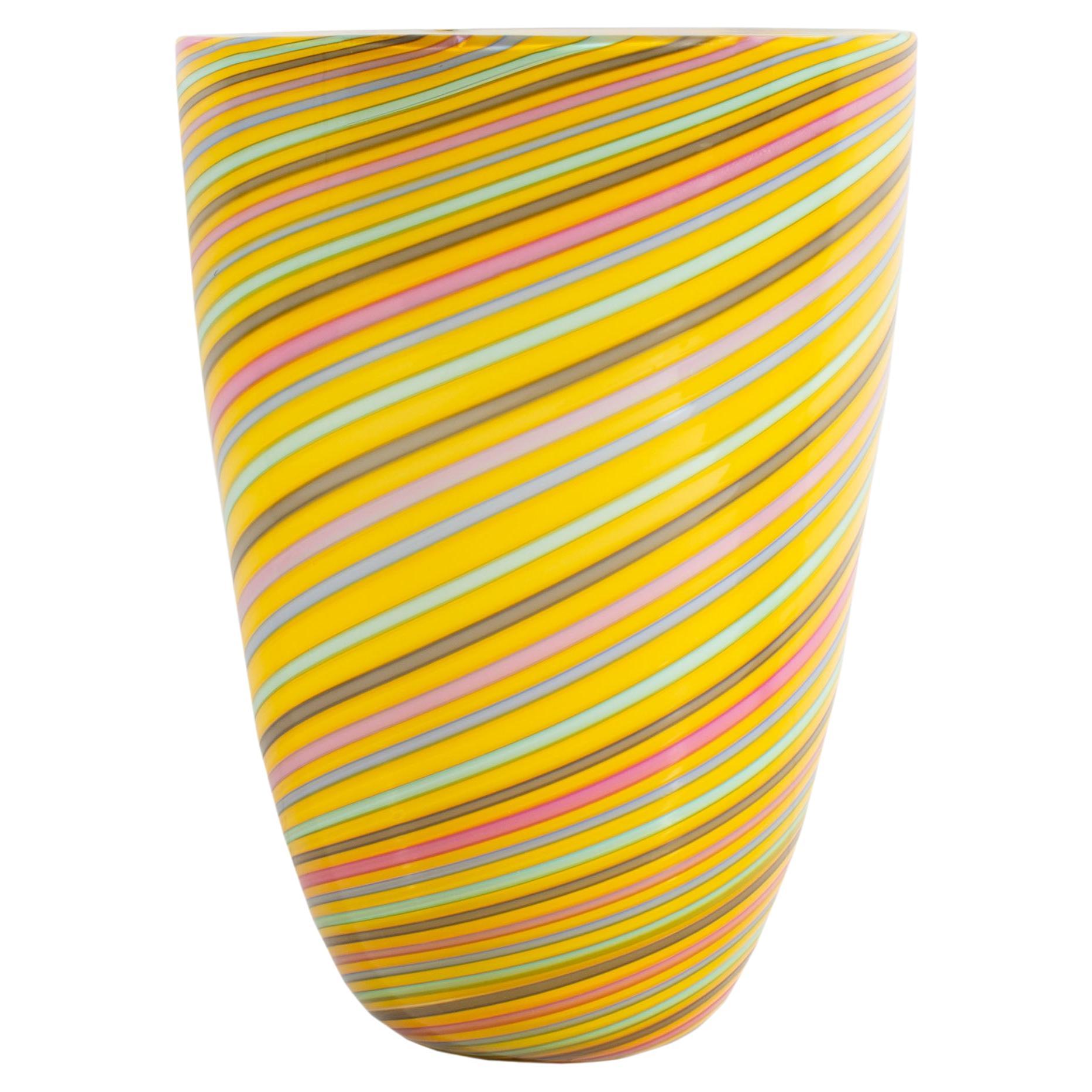 Cenedese Murano Italian Art Glass Striped Vase For Sale