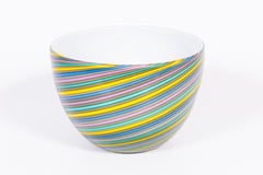 Cenedese Murano Mezza Filigrana Glass Bowl in Multicolored Stripes, Circa 1960