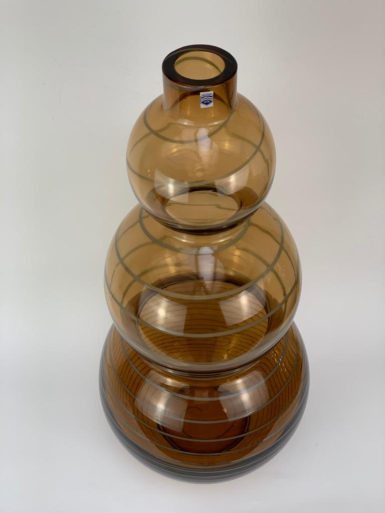 Italian Cenedese Murano Midcentury Blown Glass Big Vase Signed For Sale
