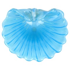 Cenedese Murano Opalescent Blau Weiß Italienische Kunstglas Fächer Muschel Schale