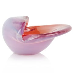 Cenedese Murano Opalescent Pink White Italian Art Glass Conch Seashell Bowl
