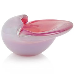 Cenedese Murano Opalescent Pink White Italian Art Glass Conch Seashell Bowl