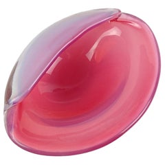 Retro Cenedese Murano Opalescent Pink White Italian Art Glass Conch Seashell Bowl