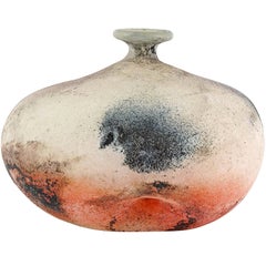 Cenedese Murano Orange Black White Scavo Texture Italian Art Glass Flower Vase