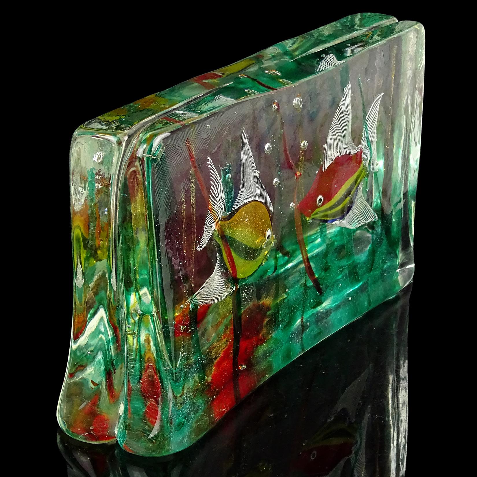 Cenedese Murano Naranja Blanco Motas Plata Arte Italiano Vidrio Pez Acuario Bloque en Bueno estado para la venta en Kissimmee, FL