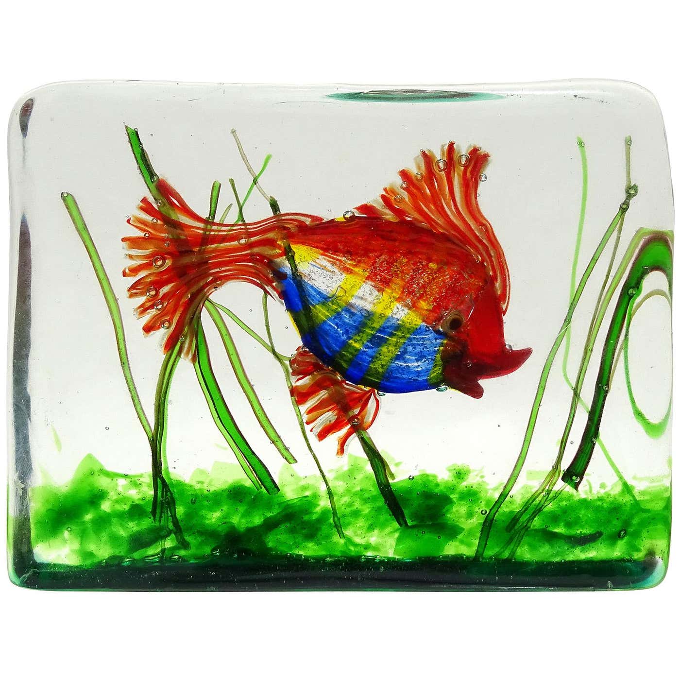Cenedese Murano Red Blue Silver Flecks Italian Art Glass Fish Aquarium ...