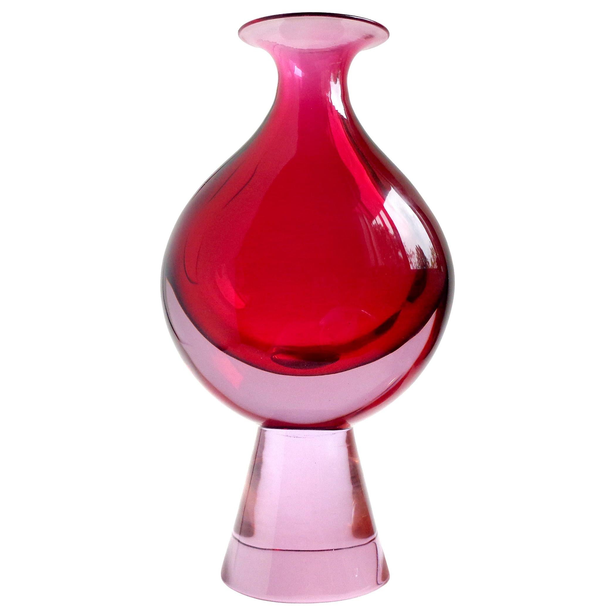 Cenedese Murano Red Purple Alexandrite Italian Art Glass Sculptural Flower Vase