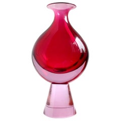 Cenedese Murano Red Purple Alexandrite Italian Art Glass Sculptural Flower Vase