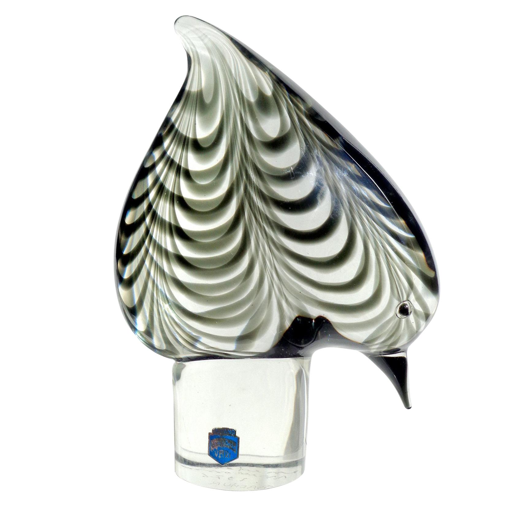 Cenedese Murano Signed 1976 Pulled Feather Italian Art Glass Bird Sculpture