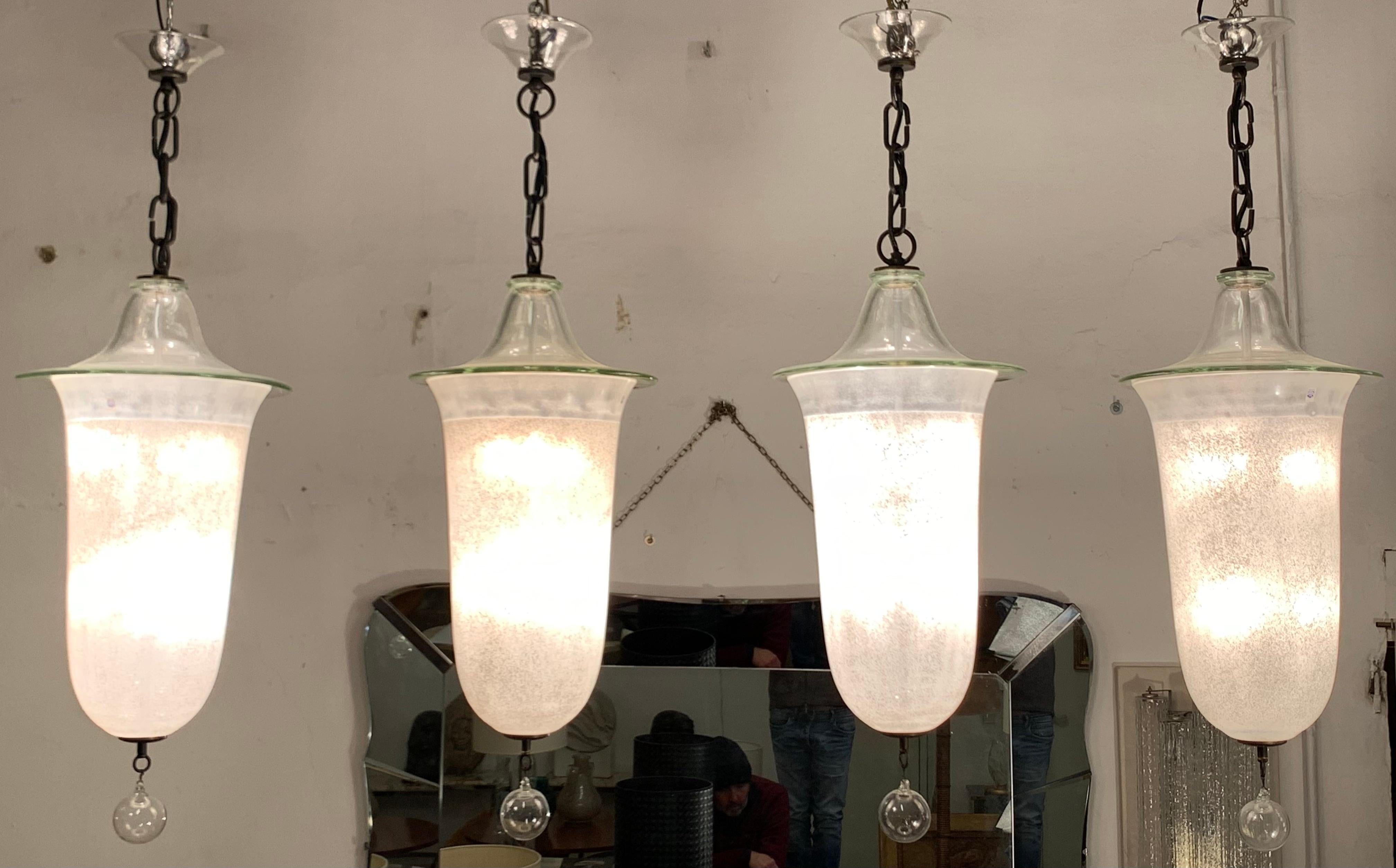 Four mid-century lanterns made by the Cenedese Murano manufacture with the famous 
