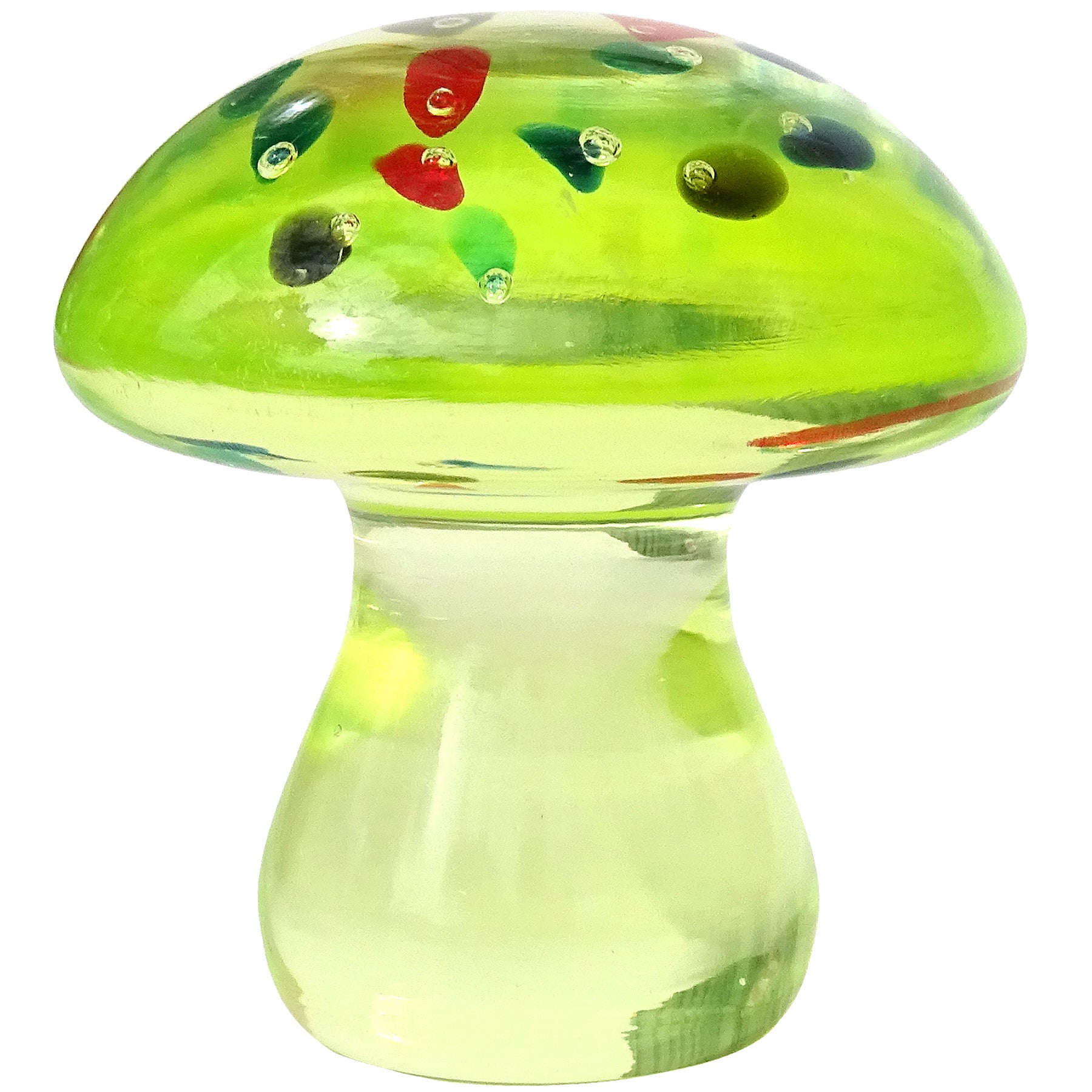 Cenedese Murano Sommerso Glowing Uranium Green Art Glass Mushroom Paperweight For Sale