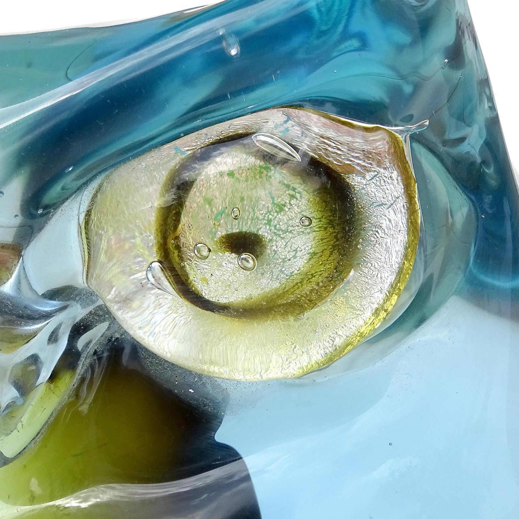 Cenedese Murano Sommerso Green Blue Silver Eyes Italian Art Glass Owl Sculpture 1