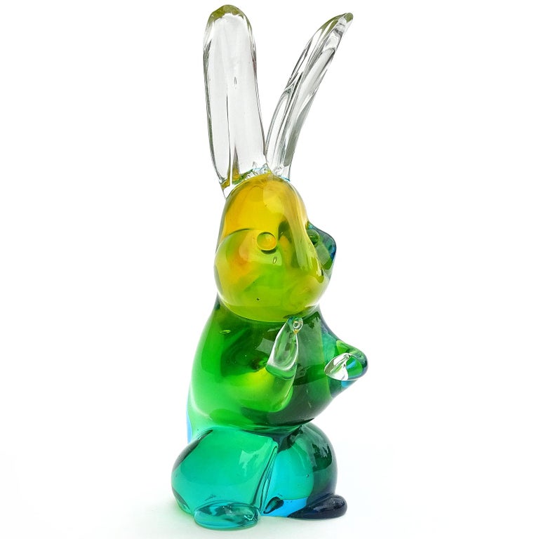 Cenedese Murano Sommerso Green Yellow Italian Art Glass Bunny Rabbit