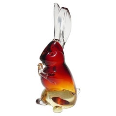 Cenedese Murano Sommerso Red Orange Italian Art Glass Bunny Rabbit Figurine