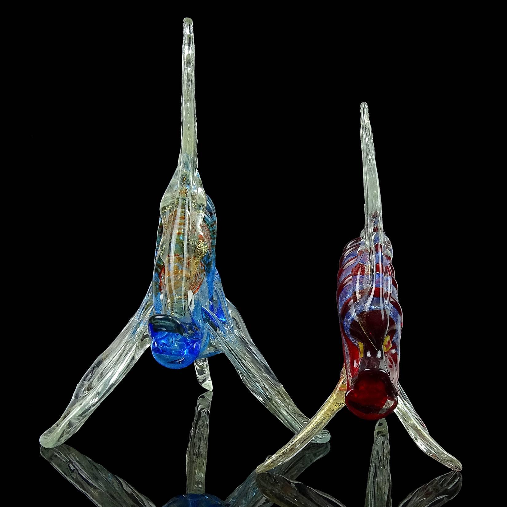 20th Century Cenedese Murano Striped Silver and Gold Flecks Italian Art Glass Fish Sculptures