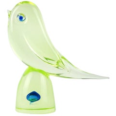 Cenedese Murano Uranium Green Blue Italian Art Glass Bird Figure Sculpture