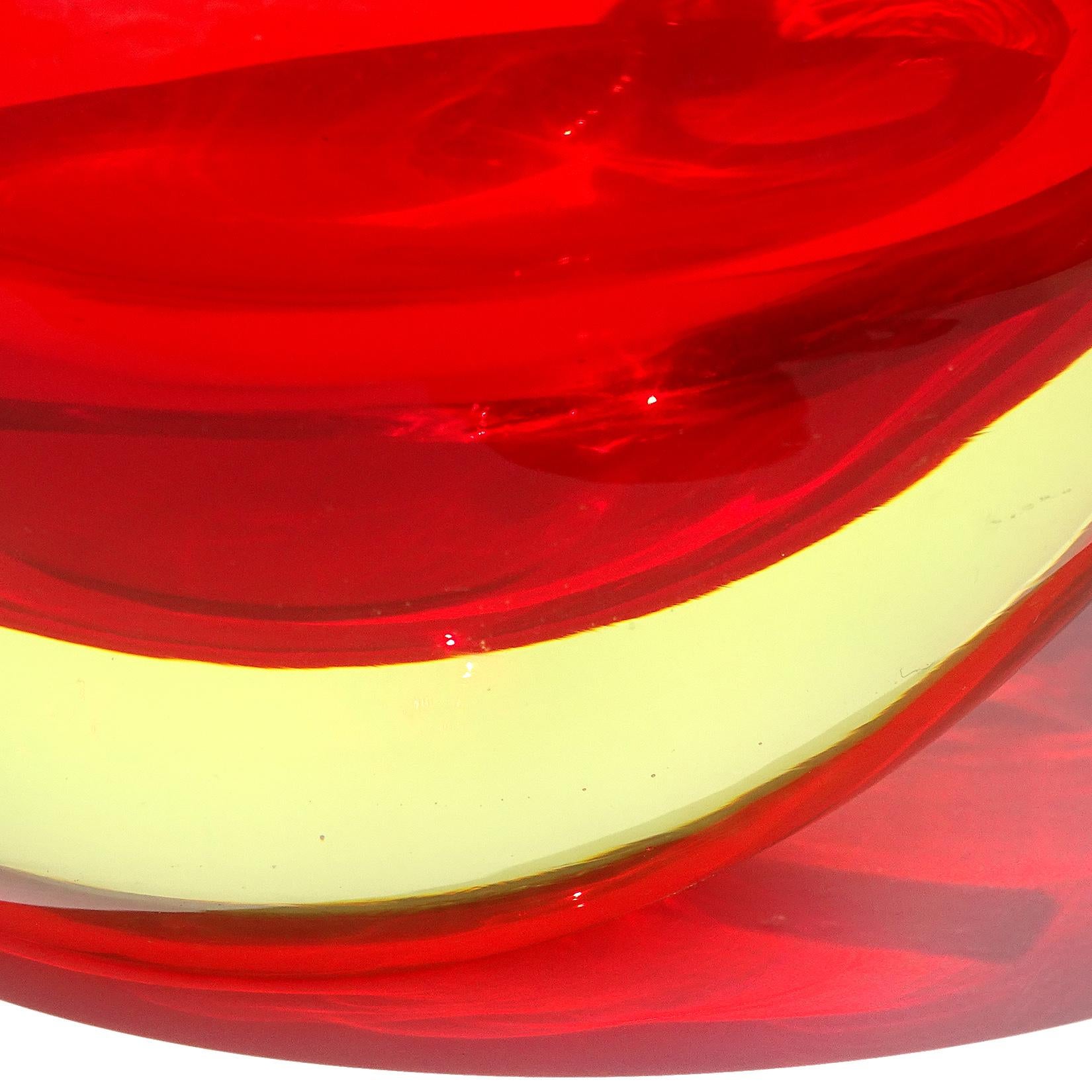 Cenedese Murano Uranium Sommerso Orange Yellow Italian Art Glass Flower Vase For Sale 1