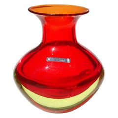 Cenedese Murano Uranium Sommerso Orange Yellow Italian Art Glass Flower Vase