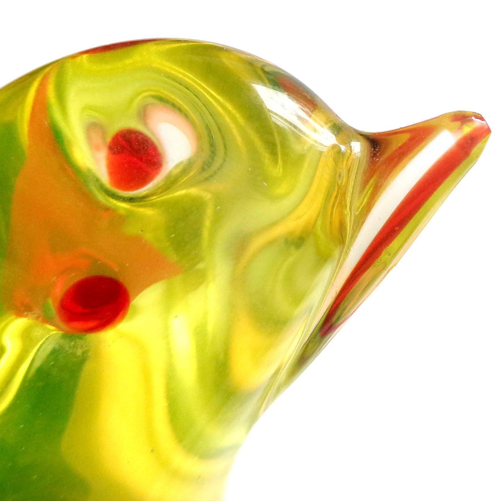 Cenedese Murano Vaseline Yellow Red Heart Italian Art Glass Bird and Bowl Set In Good Condition In Kissimmee, FL
