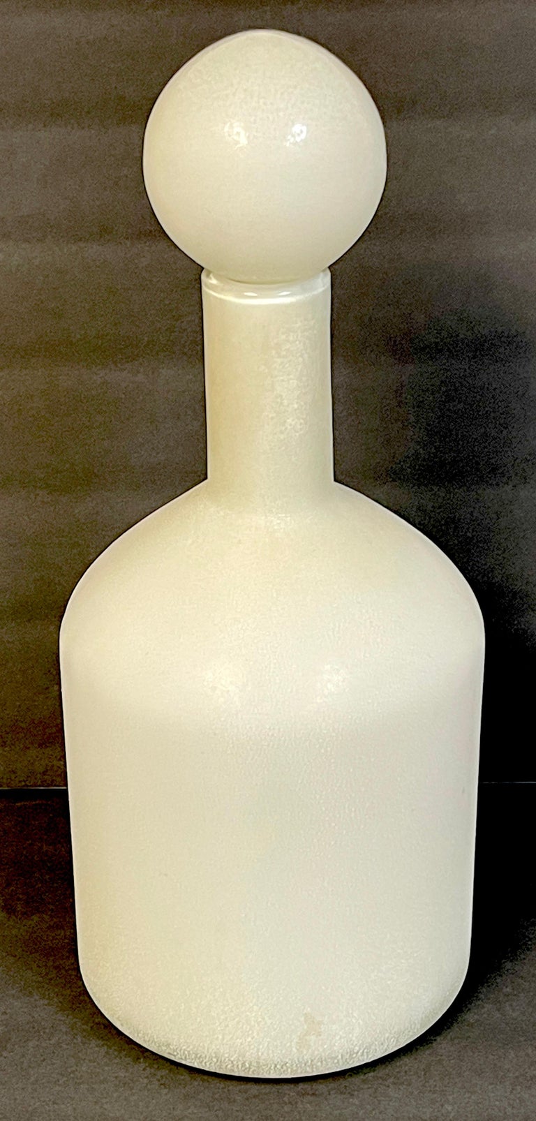Modern Cenedese Murano White-Scavo Decanter Bottle with Ball Stopper For Sale