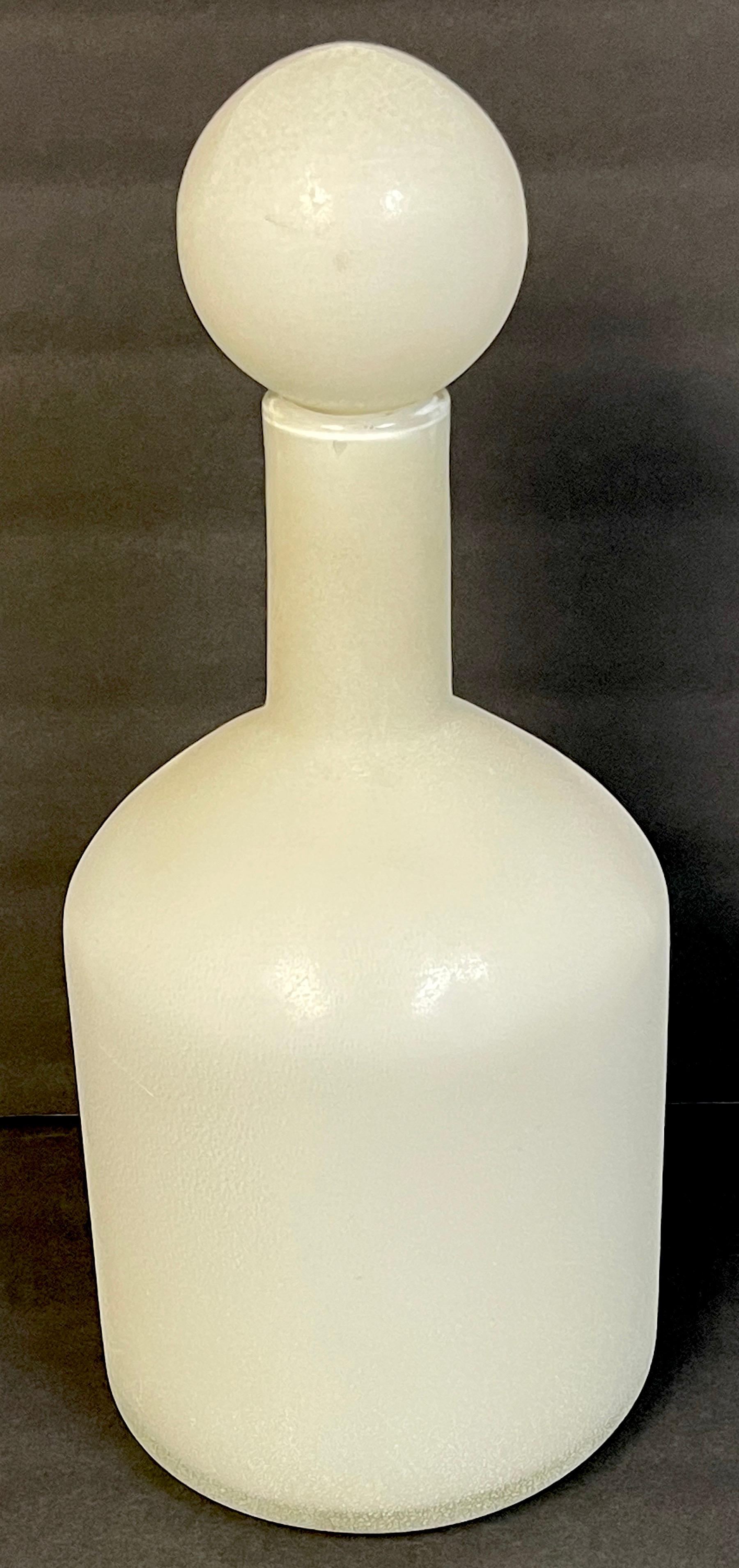 Italian Cenedese Murano White-Scavo Decanter Bottle with Ball Stopper For Sale