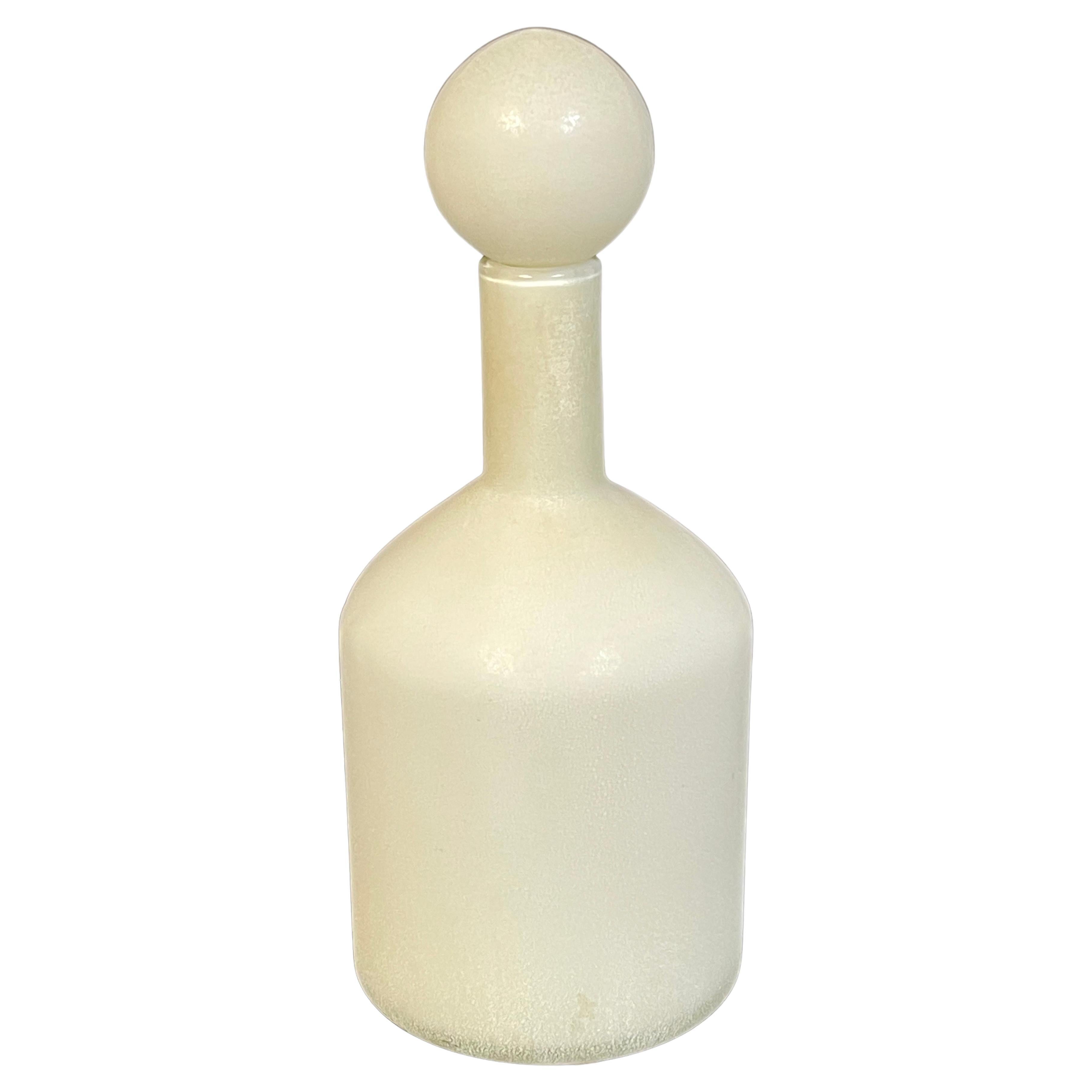 Cenedese Murano White-Scavo Decanter Bottle with Ball Stopper