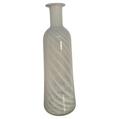 Cenedese Murano White Spiral Art Glass Bottle Vase, Signed