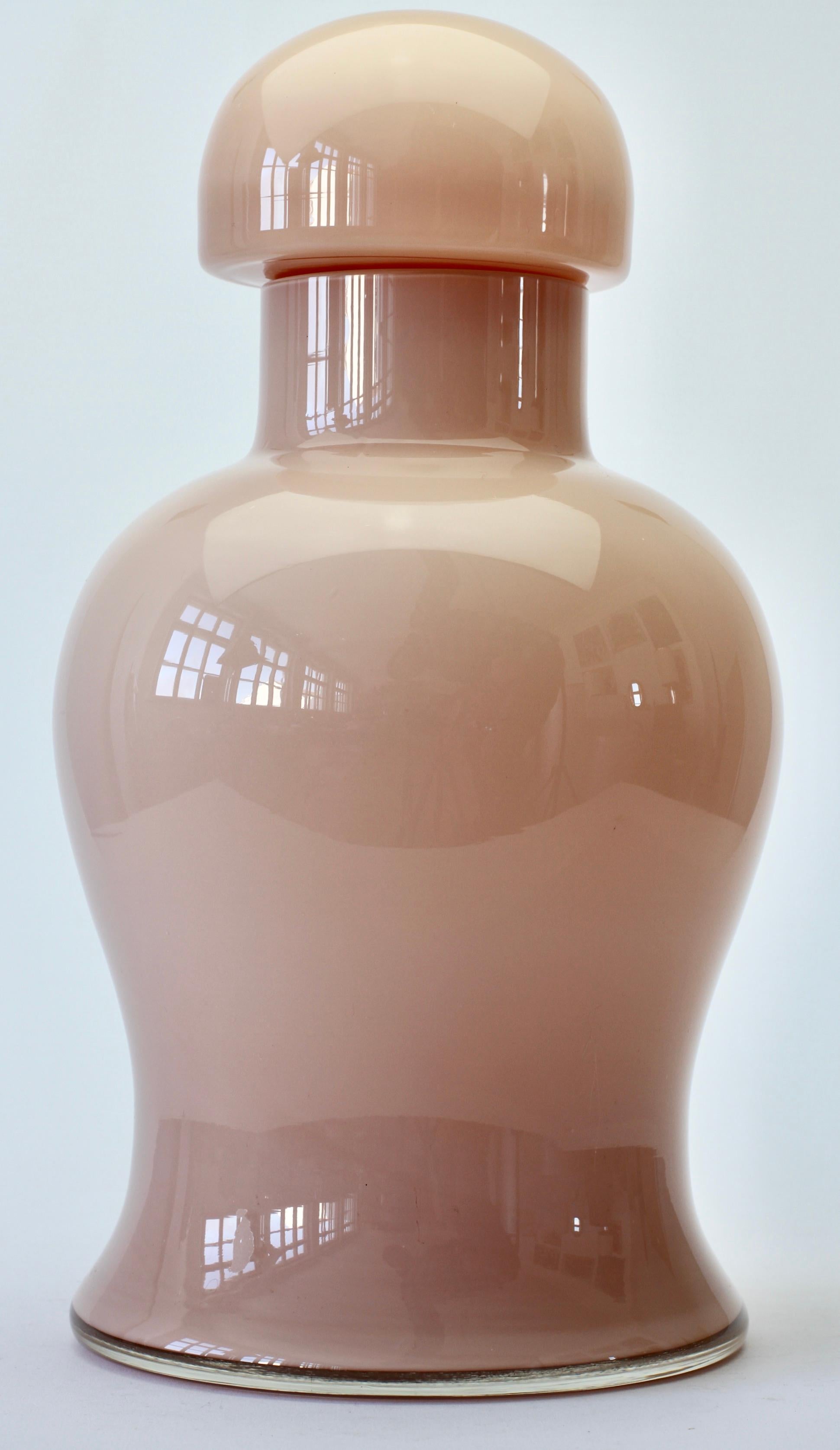 Blown Glass Cenedese Nude Pink Vintage Midcentury Italian Murano Art Glass Vase or Urn For Sale
