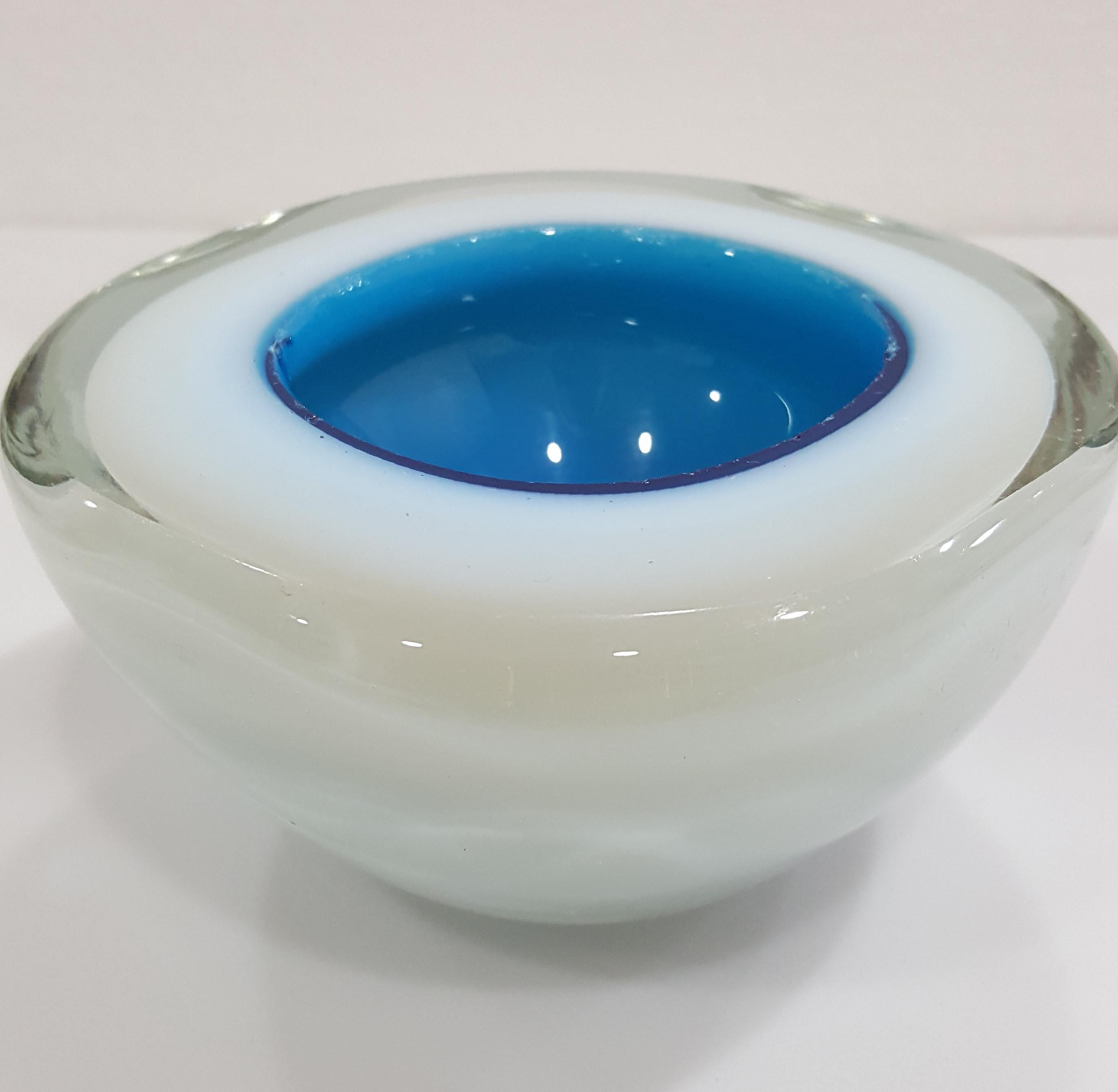 Mid-Century Modern Cenedese or Seguso Murano Glass Triple Cased Geode Bowl  For Sale