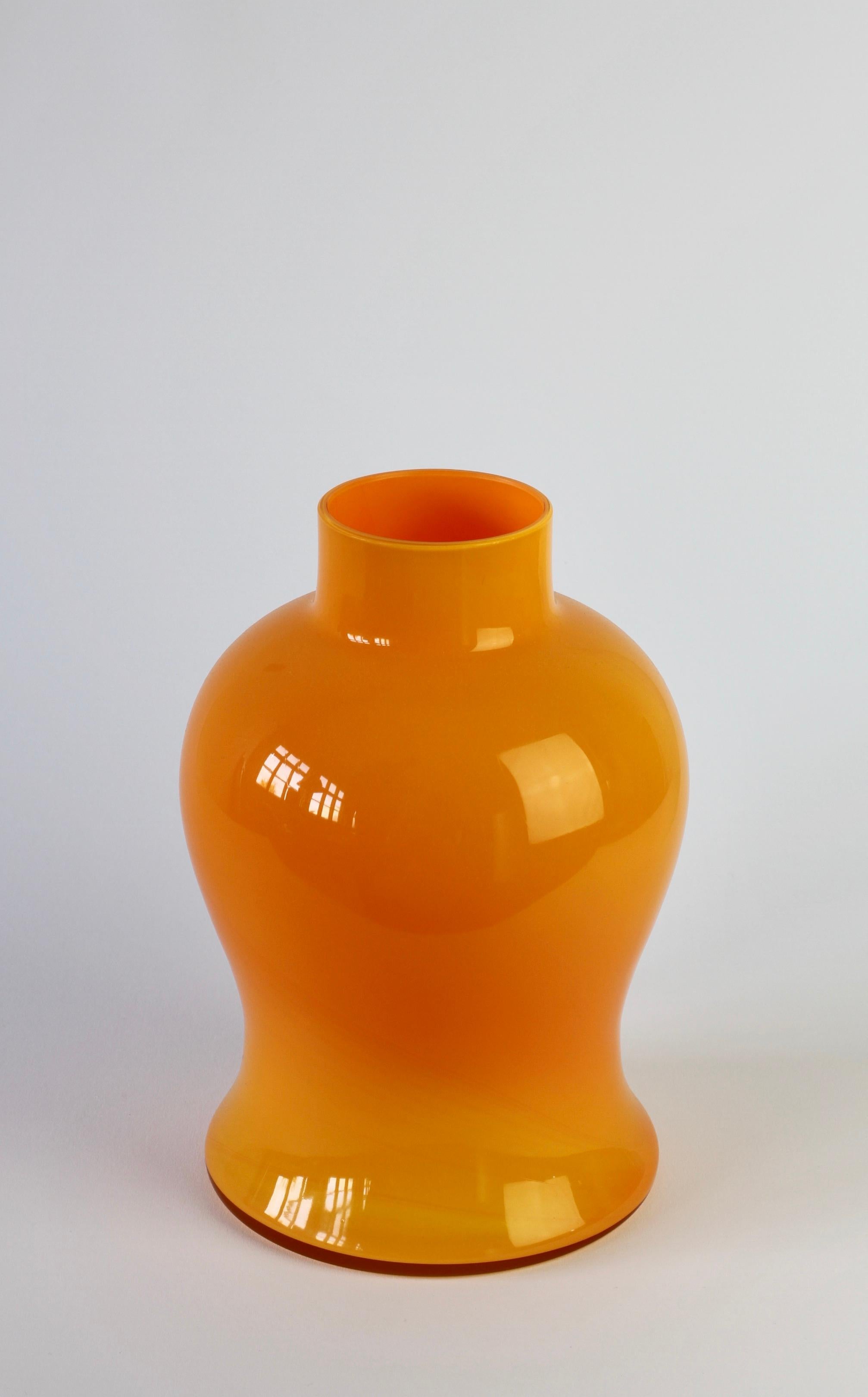 Blown Glass Cenedese Orange Vintage Midcentury Italian Murano Glass Vase