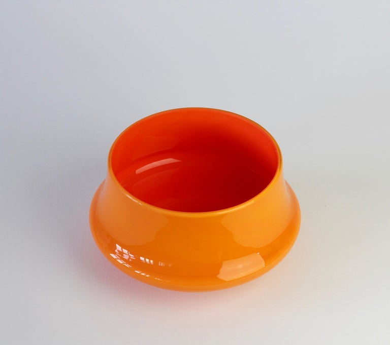 Late 20th Century Cenedese Orange Vintage. Mid-Century Italian Murano Glass Vase or Bowl For Sale