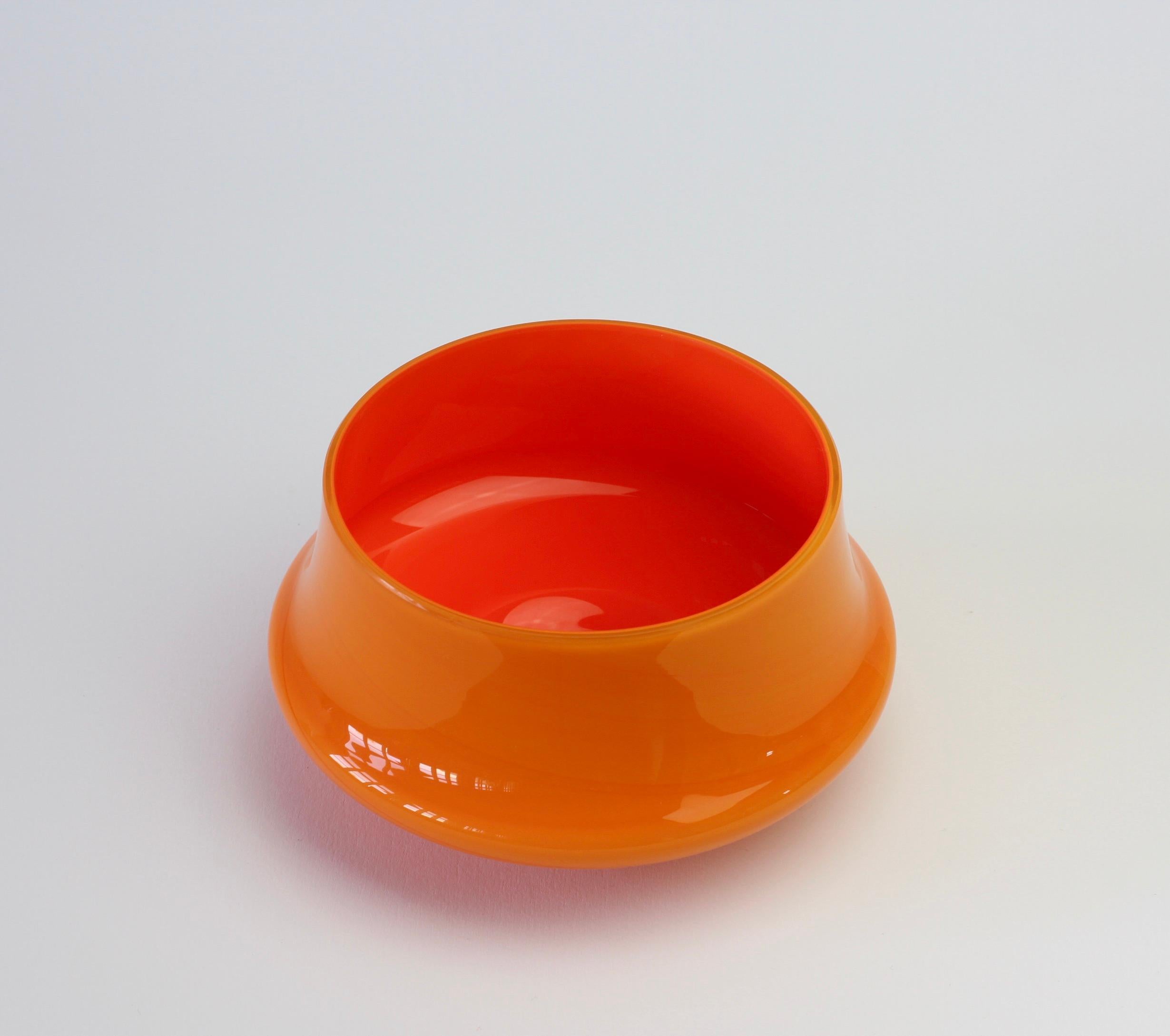 Blown Glass Cenedese Orange Vintage. Mid-Century Italian Murano Glass Vase or Bowl