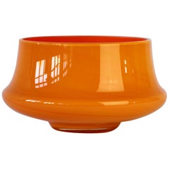 Orangefarbenes Vintage-Objekt vonnedese. Italienische Vase oder Schale aus Muranoglas aus der Mitte des Jahrhunderts