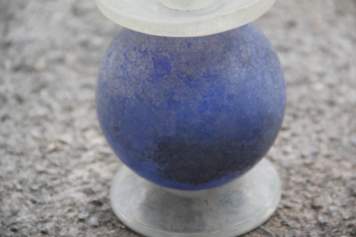 Paar Kerzenständer aus blauem Muranoglas, undurchsichtig, italienisch, 1960er Jahre im Angebot 1