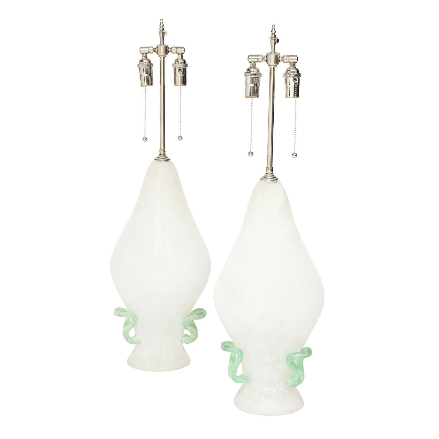 Italian Cenedese Pair of Hand-Blown Scavo Glass Table Lamps 1970s For Sale