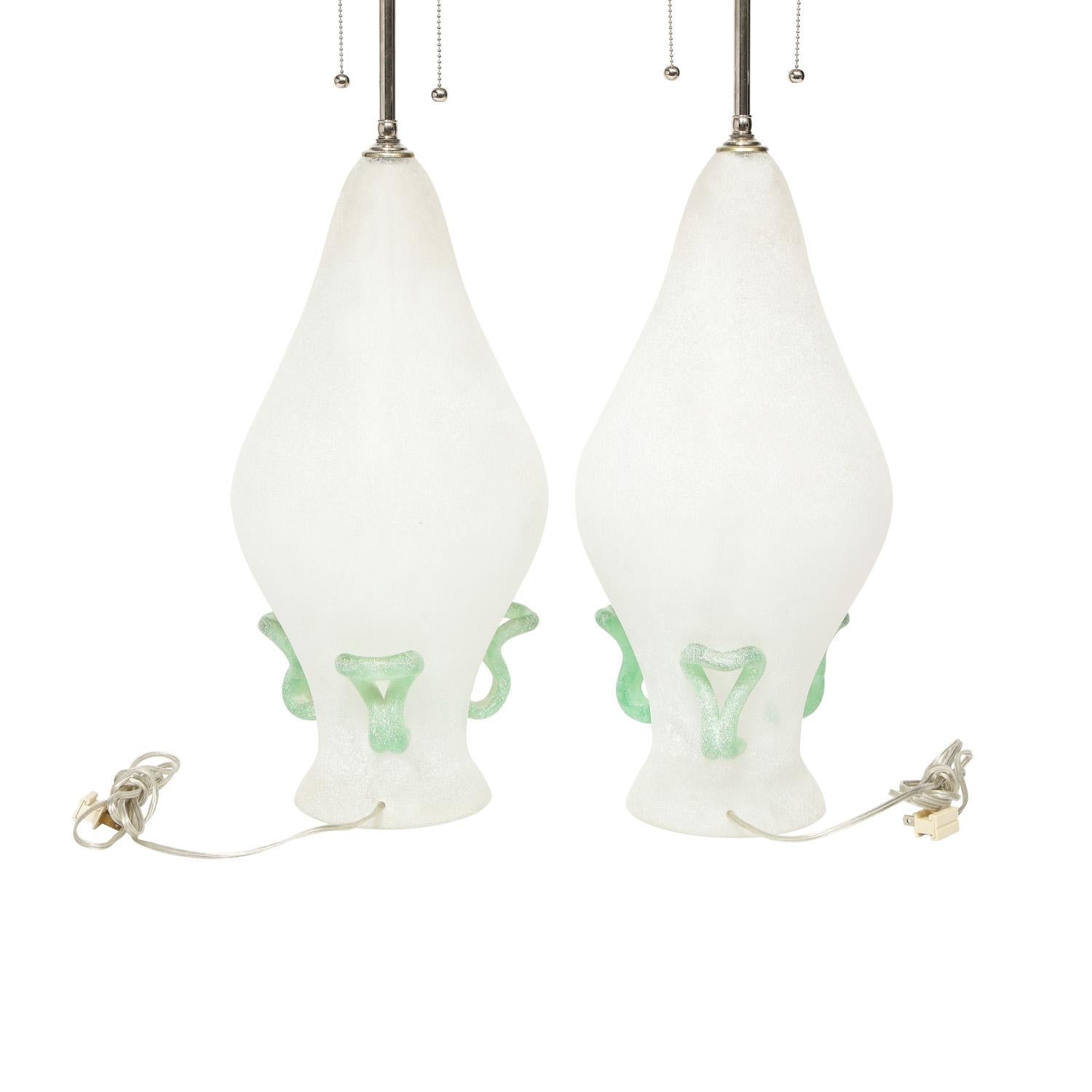 Hand-Crafted Cenedese Pair of Hand-Blown Scavo Glass Table Lamps 1970s For Sale