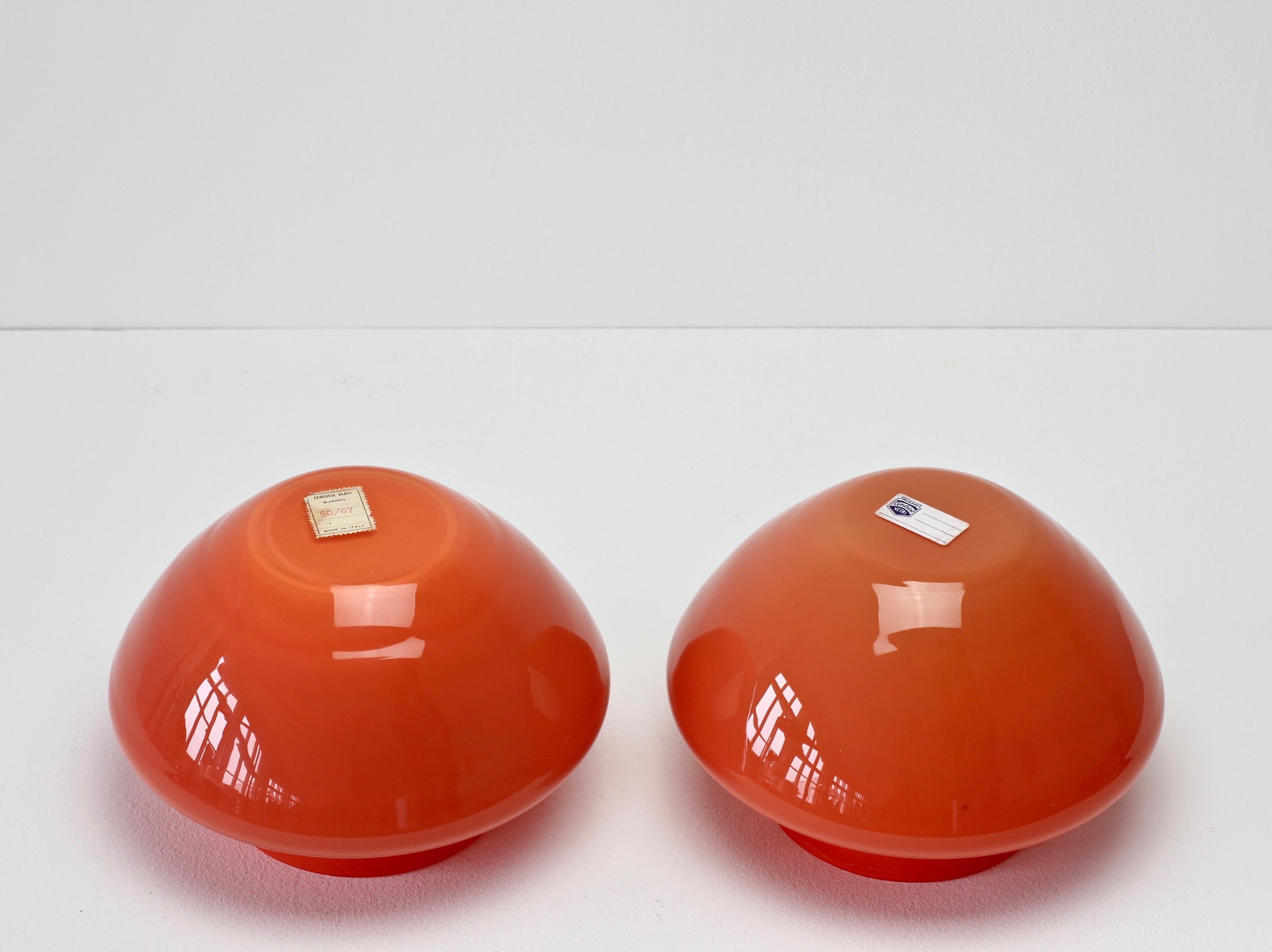 Cenedese Pair of Vintage Italian Red Murano Glass Bowls or Vases, circa 1967 1