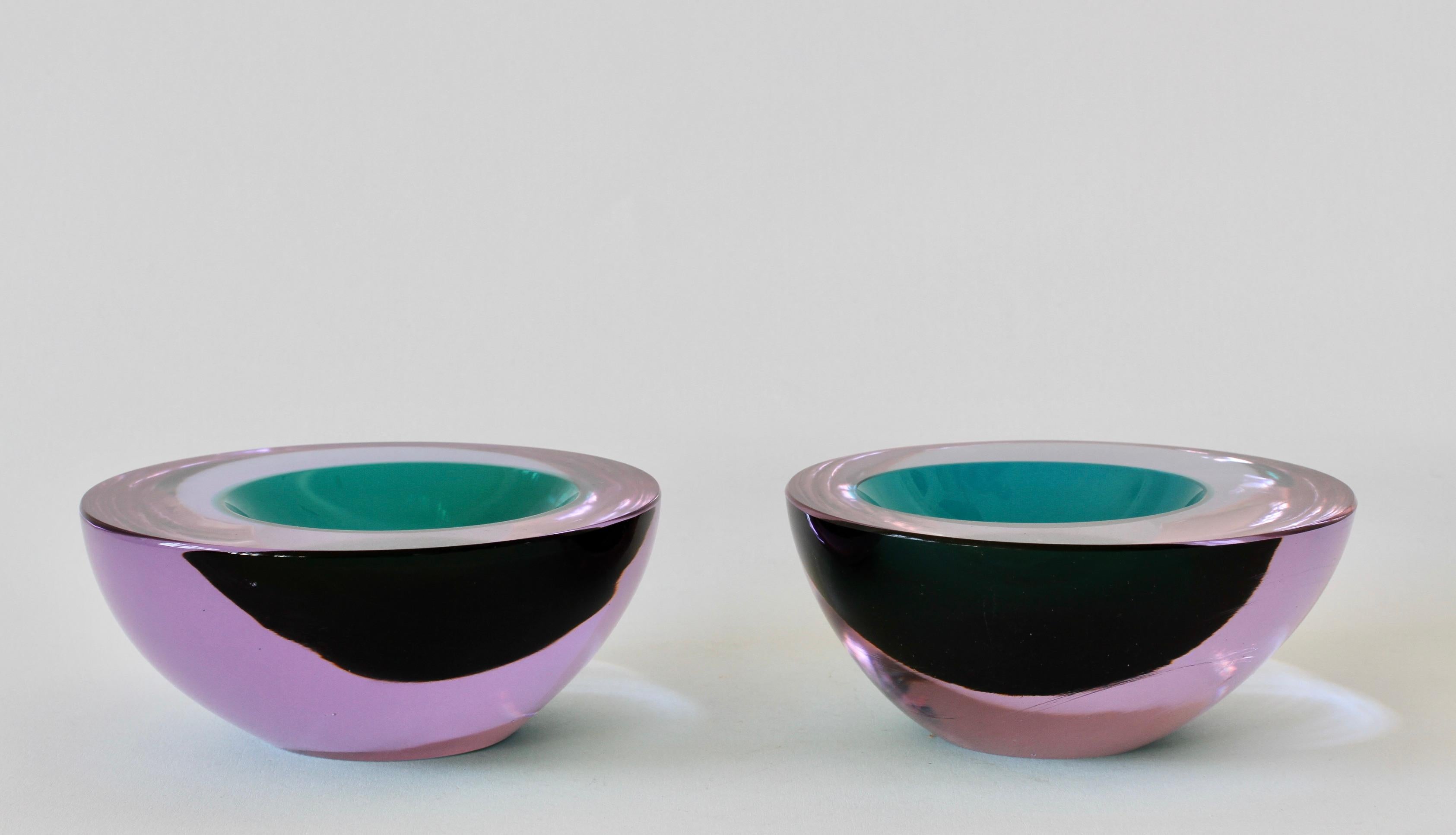 Cenedese Pair of Lilac & Green Sommerso Murano Glass Bowls, Dish or Ashtray For Sale 3