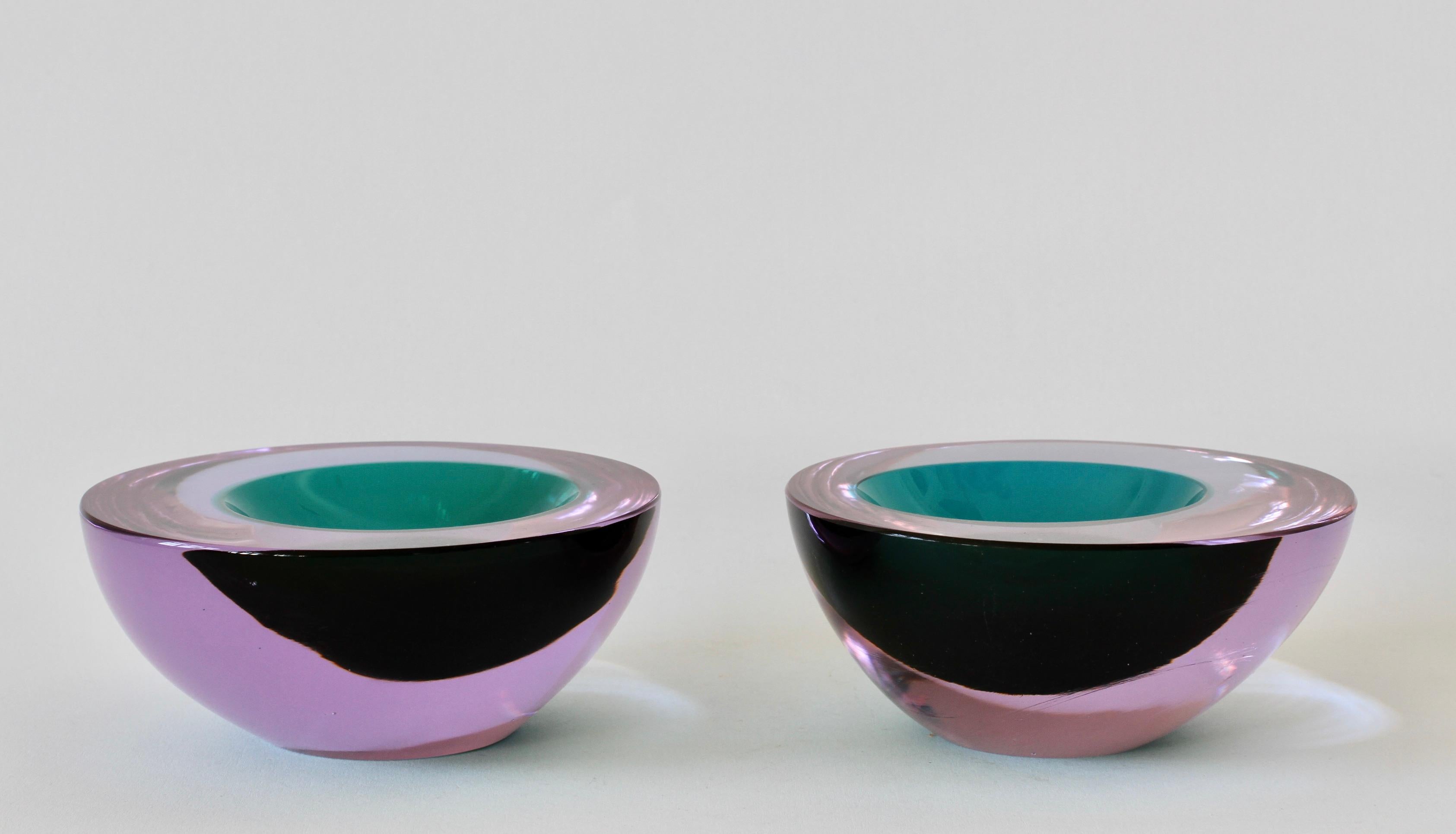 Zwei lila-grüne Sommerso-Muranoglasschalen, Schale oder Aschenbecher von Denedese im Angebot 3
