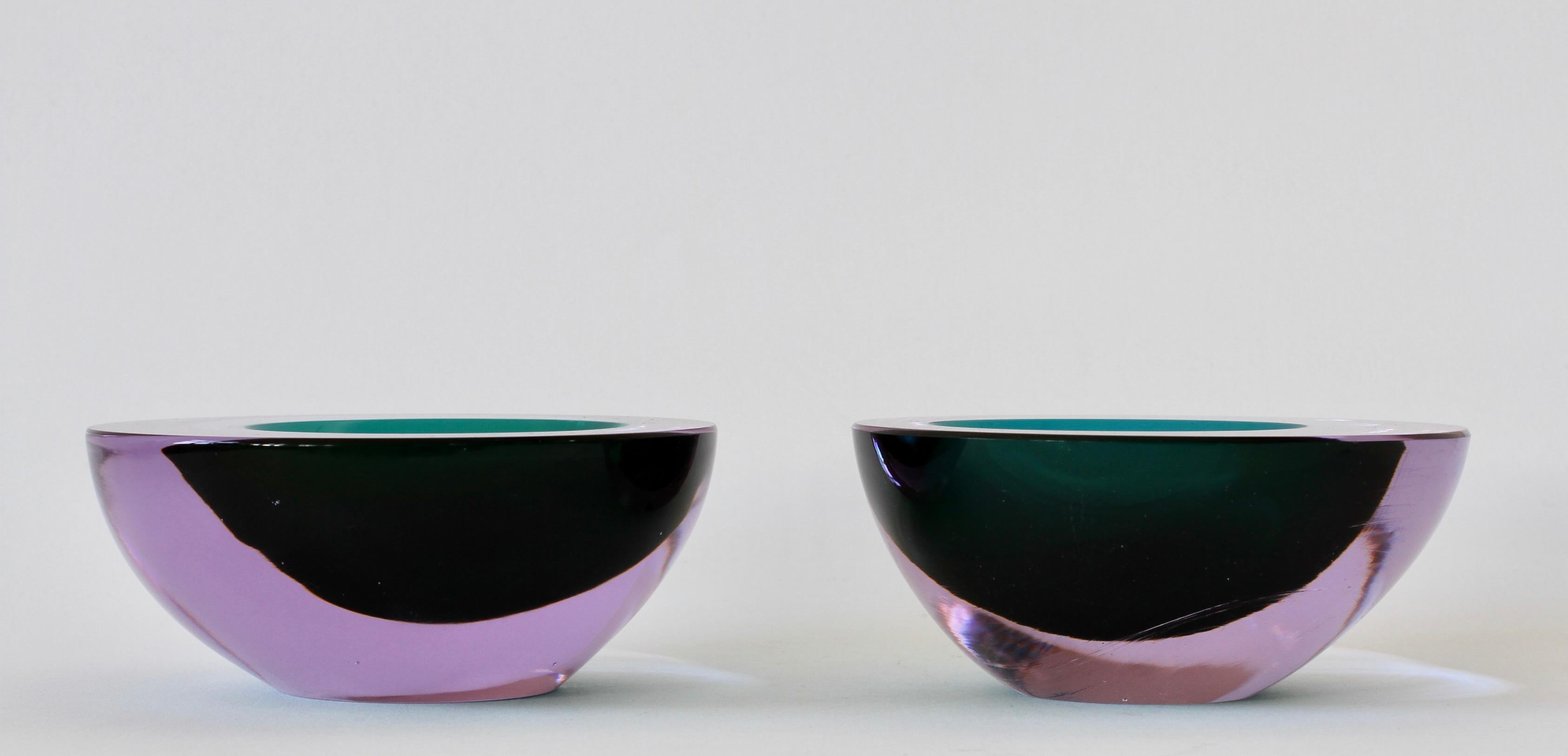 Cenedese Pair of Lilac & Green Sommerso Murano Glass Bowls, Dish or Ashtray For Sale 4
