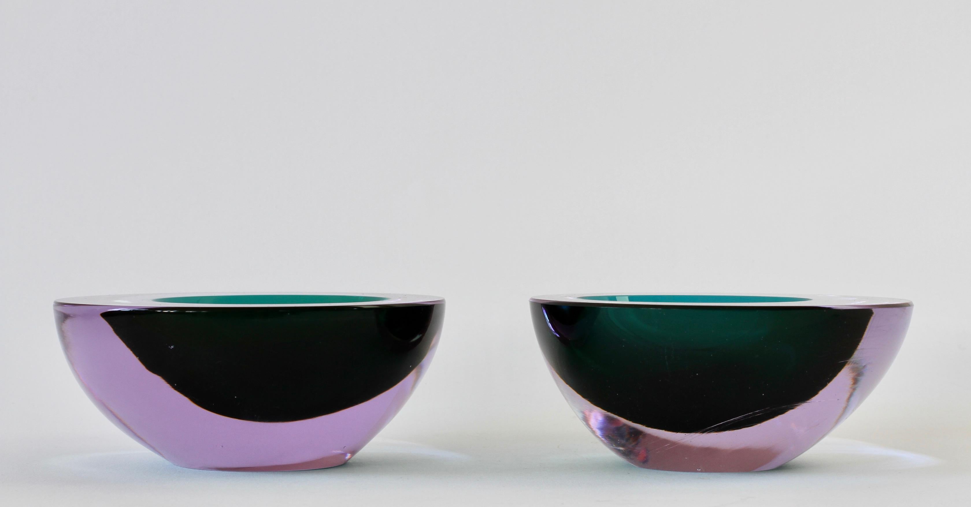 Cenedese Pair of Lilac & Green Sommerso Murano Glass Bowls, Dish or Ashtray For Sale 5
