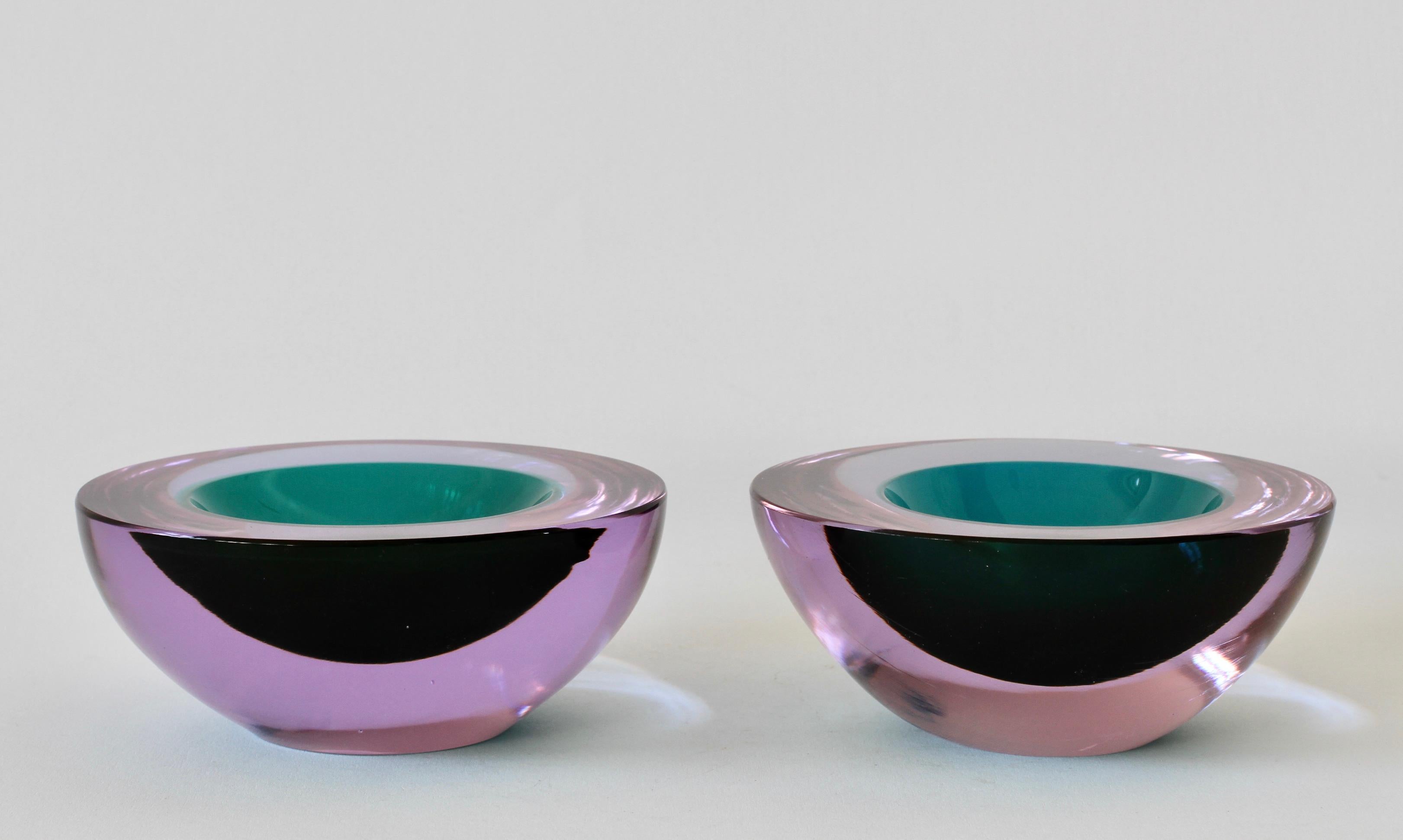 20th Century Cenedese Pair of Lilac & Green Sommerso Murano Glass Bowls, Dish or Ashtray For Sale