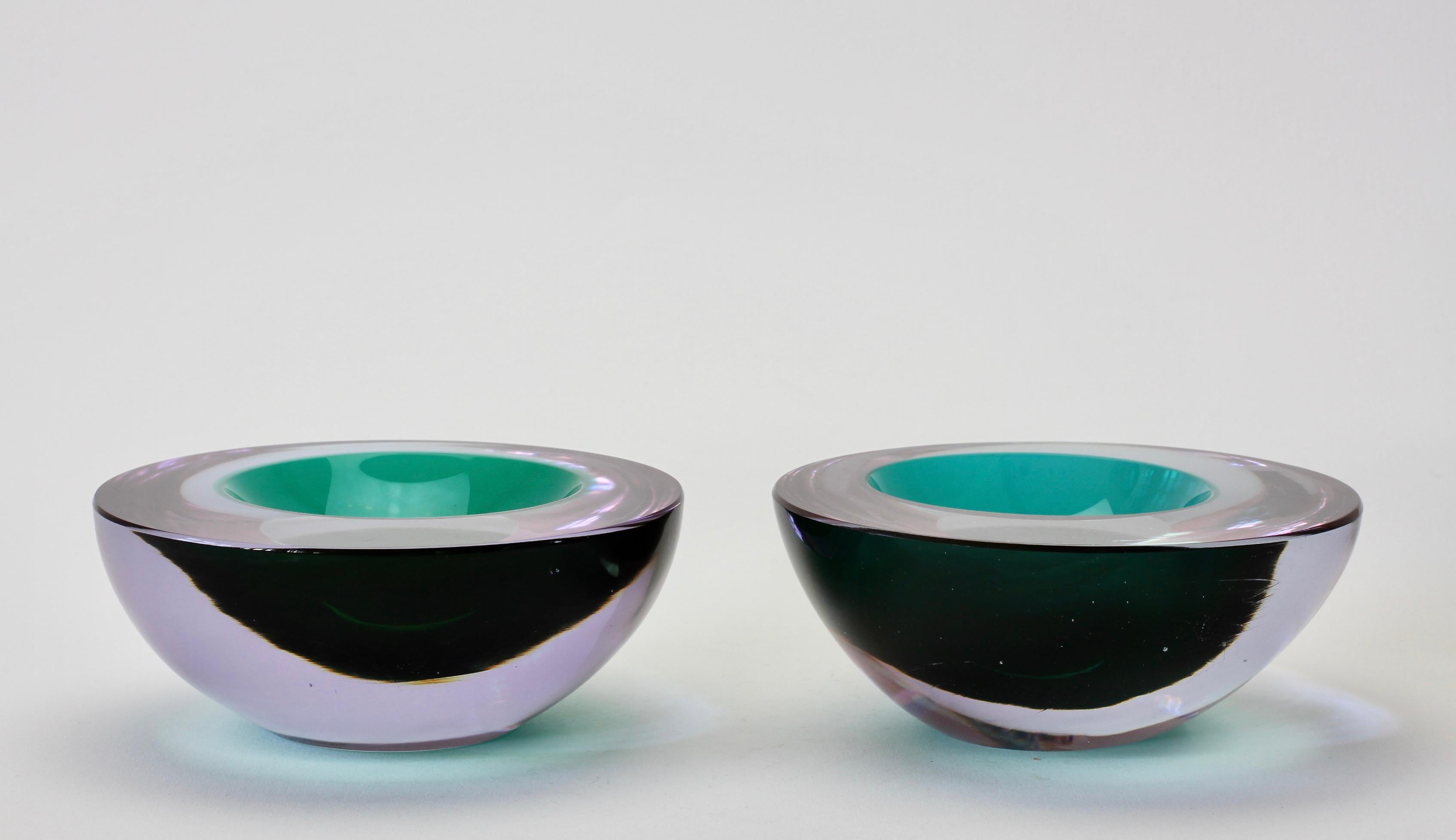 Cenedese Pair of Lilac & Green Sommerso Murano Glass Bowls, Dish or Ashtray For Sale 1
