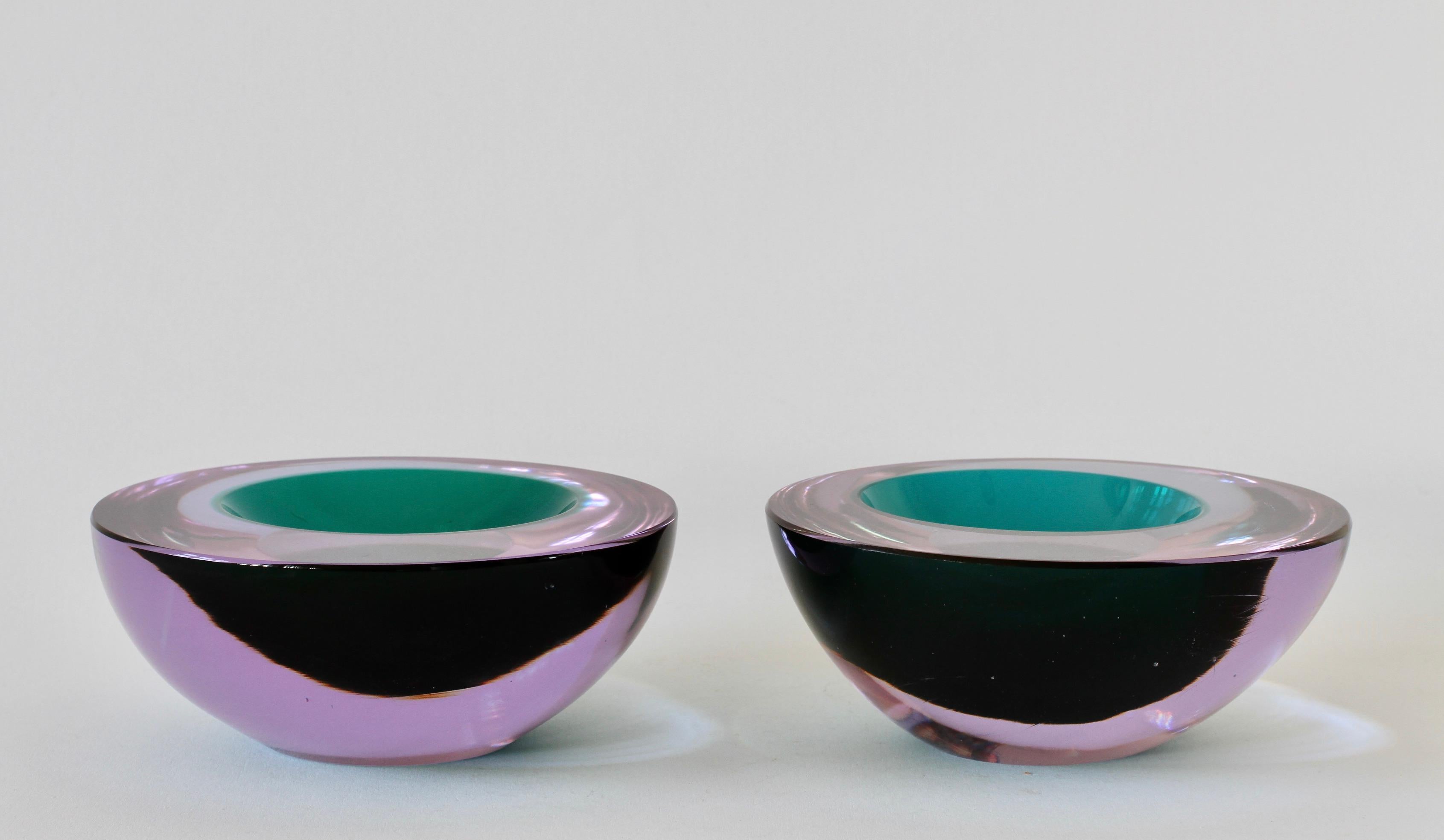 Cenedese Pair of Lilac & Green Sommerso Murano Glass Bowls, Dish or Ashtray For Sale 2