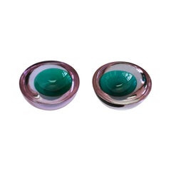 Zwei lila-grüne Sommerso-Muranoglasschalen, Schale oder Aschenbecher von Denedese